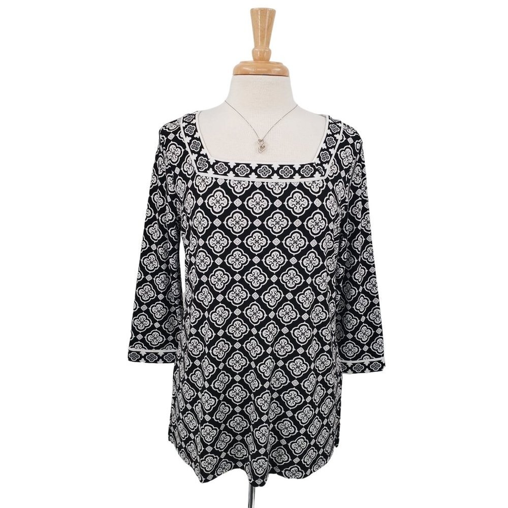 Magnolia Grace Womens Mariana Square Neck Knit Top Size L Black 3/4 Sleeve NWT